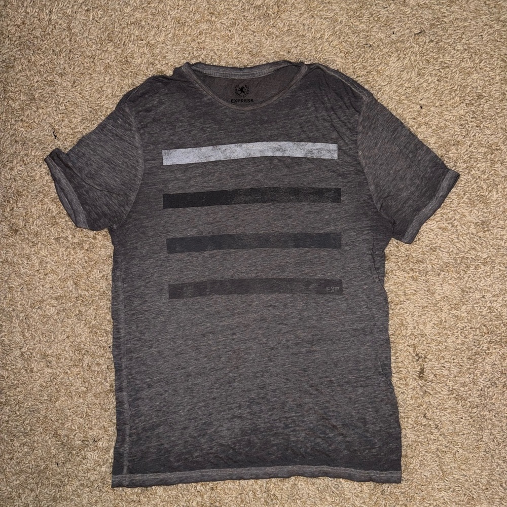 Express Gray and Black Striped Short Sleeve Tee